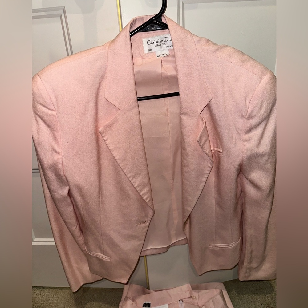 Christian dior 2 piece womens suit. Baby pink. Fits like a US 4-6.